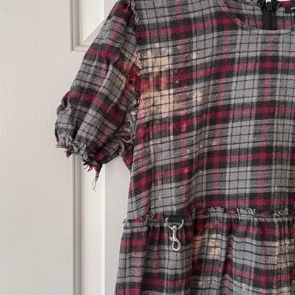 R13 Gothic Baby Doll Dress with Rings in Red/Blue Bleached Plaid M - Picture 3 of 10